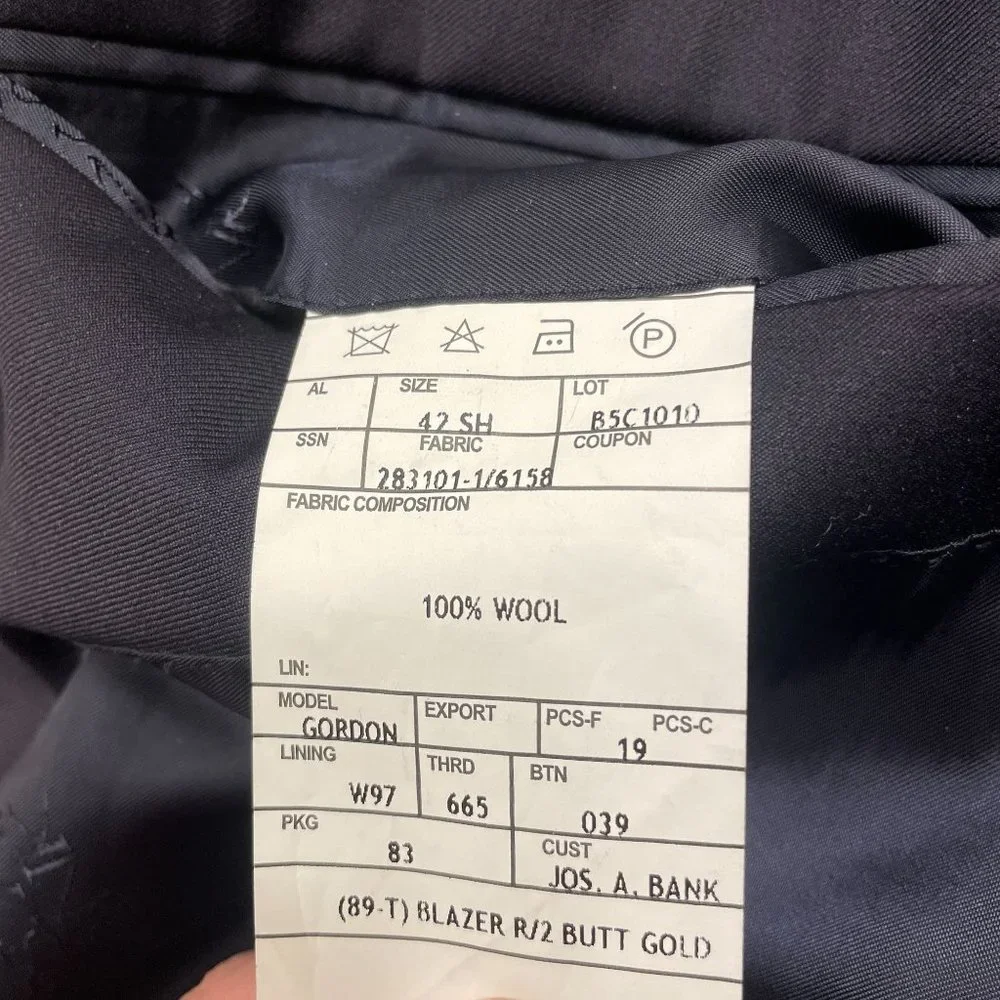 Jos A Bank Gordon Wool Sportcoat Men 42S Blue Metal Buttons Classic Mexico